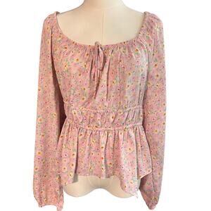 Y2K Top Peasant Fairy Floral On/Off Shoulder Boho Derek Heart Large